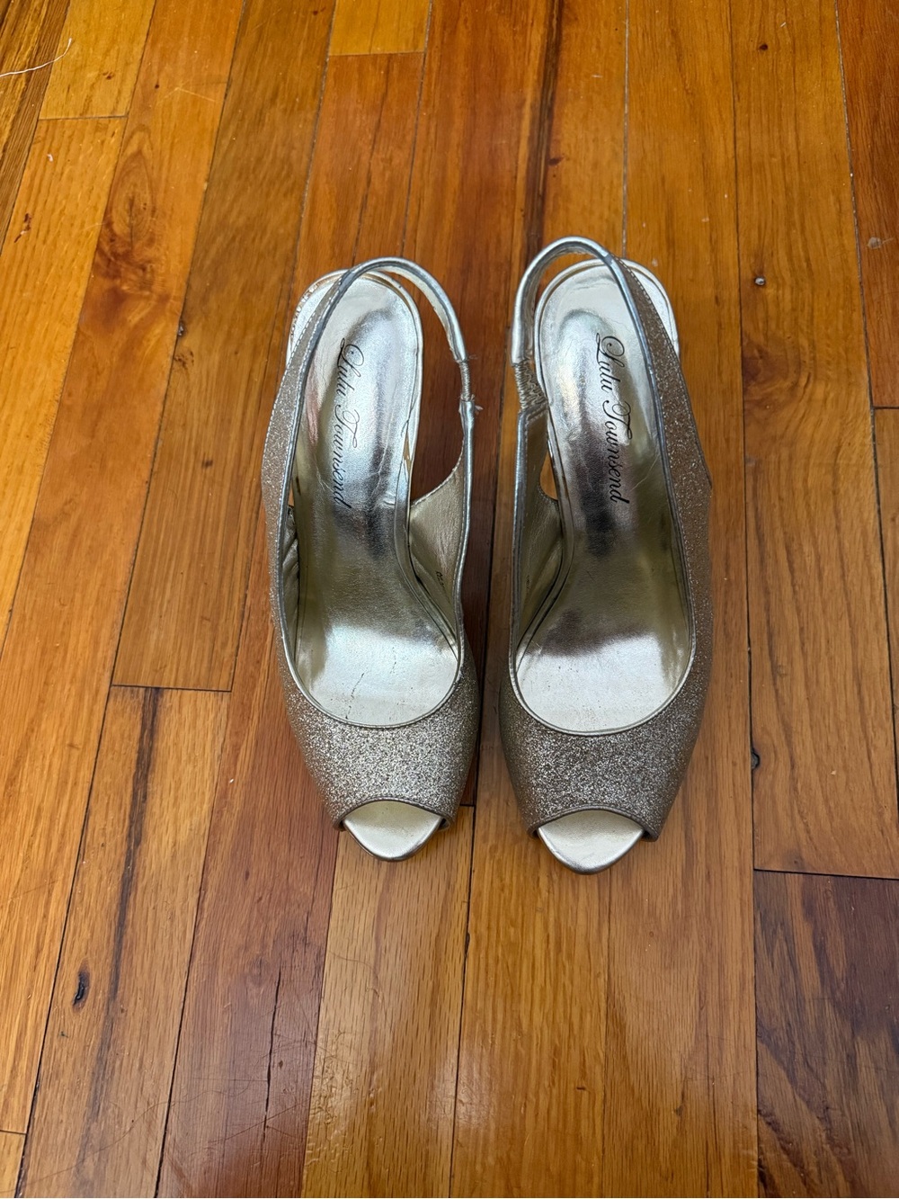 Lulu Townsend Glitter Peep-Toe Slingback Heels in Gold